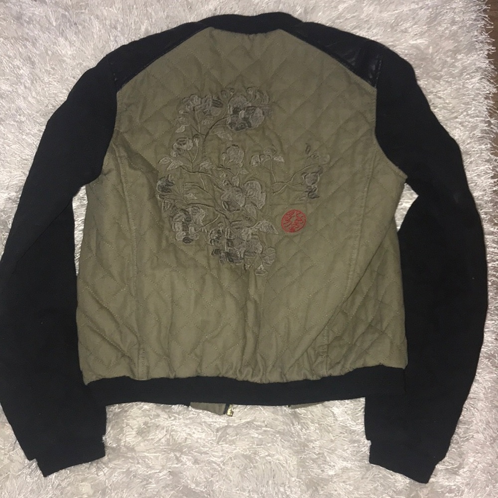 Zara quilted bomber jacket with leather accents